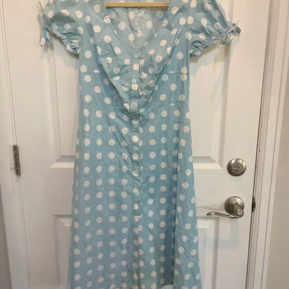 50's blue polka dot dress 1950s Clothing Turquoise Polka Dot Dress Sky Blue Polka Dot Sleeveless Rockabilly 50s Swing Dress With